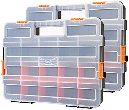 CASOMAN Tool Box Organizer Interlocking Black Small Parts Organizer for Fasteners and Crafts w/Removable Dividers (2 Piece Pack)