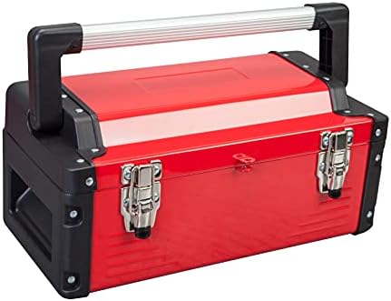 Jack Boss Metal Tool Box Steel 16" Inch Tool Organizer Box Durable Portable Tool Storage with Alum Alloy Handle Double-Lock Toolbox & Removable Tray …