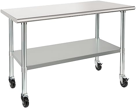 HARDURA Stainless Steel Commercial Table with Wheels 24 x 48 Inches