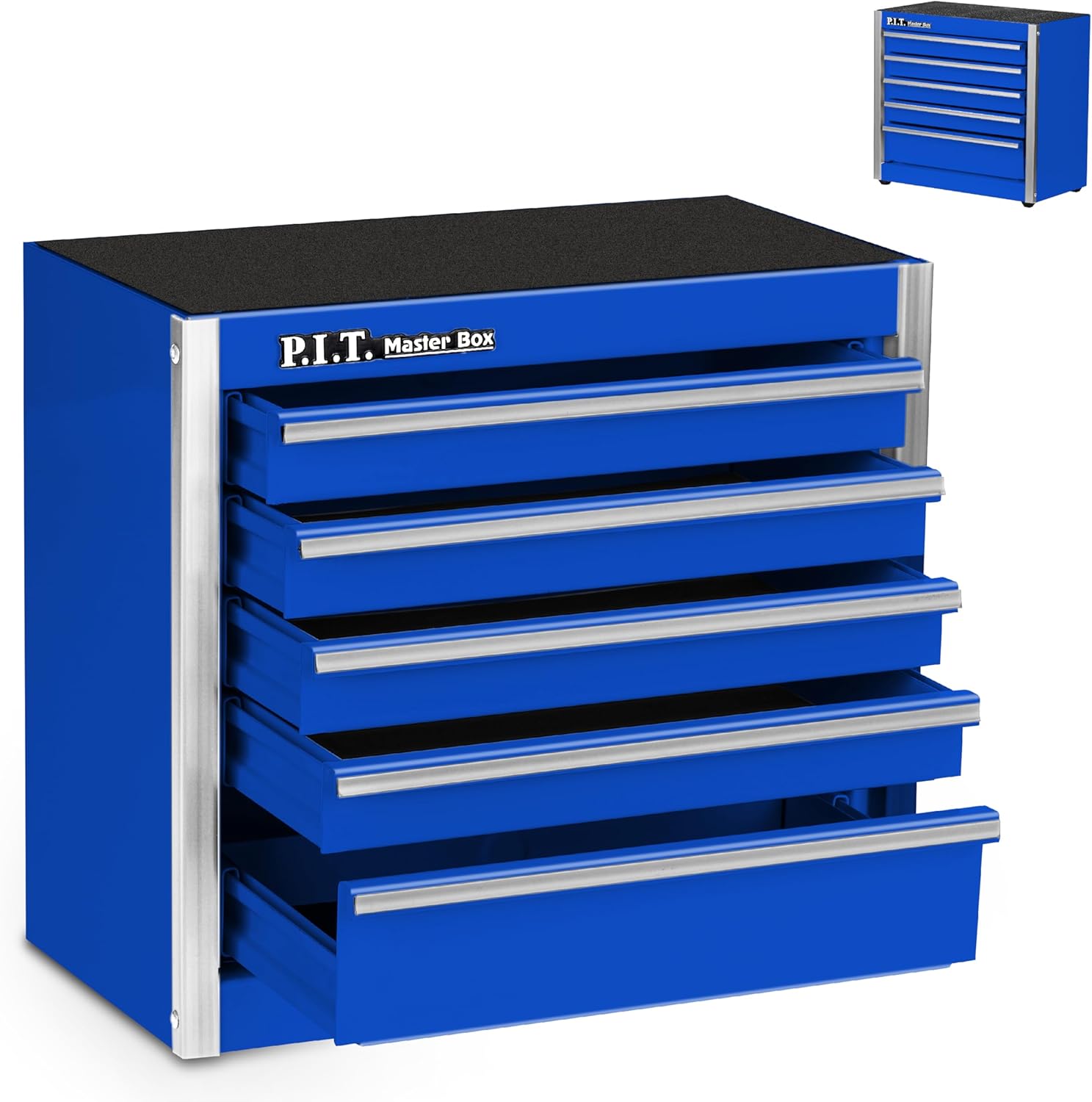 P.I.T. Mini Tool Box,Small Metal Toolbox Organizer with 5 Drawers,Blue