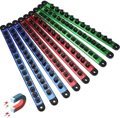 Magnetic Socket Holder Organizer Set: 6-Piece Detachable 1/2 3/8 1/4 Drive Sockets Storage Tray Magnetic Socket Organizer Tool Box Drawer Tool Box Organizers Storage Metric SAE (Sockets Not Included)