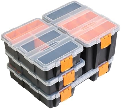 Torin AG421B Hardware & Parts Organizers: 4 Piece Versatile And Durable Storage Toolbox for Bolts, Screws, Nails, Nuts and Small Hardware, Black/Orange