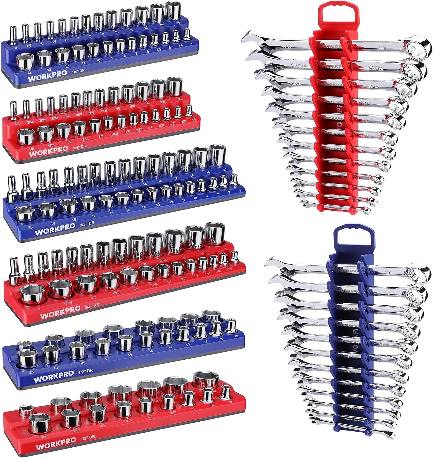 WORKPRO 8-Piece Magnetic Socket and Wrench Organizer Set