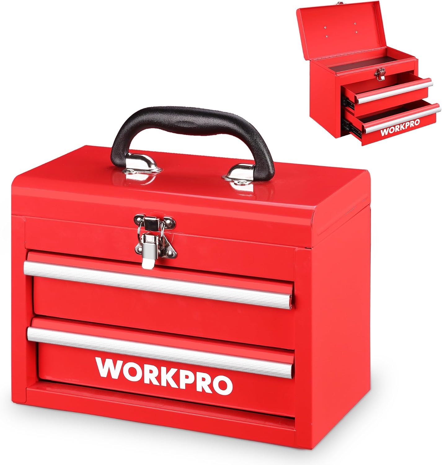 WORKPRO Portable Mini Metal Tool Box with 2 Drawers
