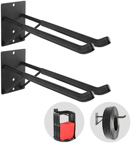 14" Large Heavy Duty Garage Hooks, Steel Garage Storage Hooks with Support Rods, Utility Wall Mount Hangers for Power Tools, Car Tires, Ladders, Chairs, Garden Tools and More (2-Pack 14" Heavy Hooks)