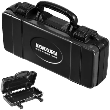 Geinxurn 11”Red Tools Box, Portable Steel Heavy-duty Tool Case with Safety Latch and Handle for Tools Storage and Organizers, Home DIY