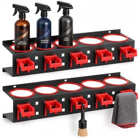 Wownnic Spray Bottle Holder Wall Mount:2 Pack Heavy Duty Metal Spray Bottle Rack with 5 Holes & 5 Hooks, Car Detailing Organizer for Garage, Workshop, Cleaning Tools : Tools & Home