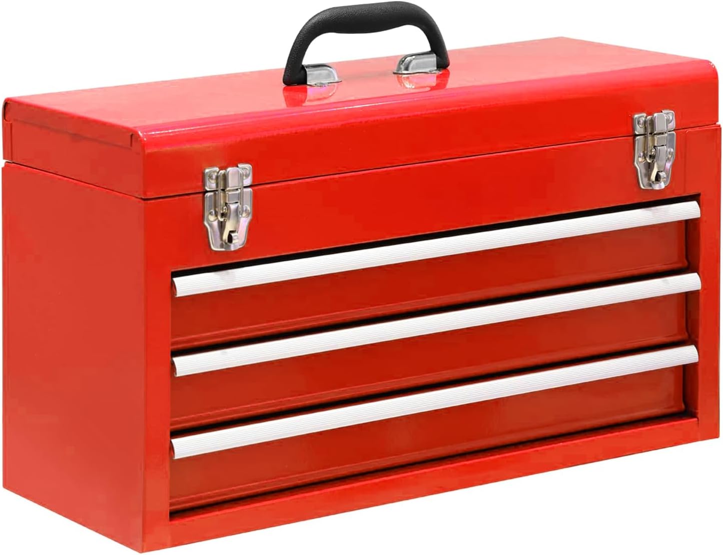 3 Drawer 20“ Metal Tool Box Portable Steel Tool Chest with Metal Latch Closure for Garage, Home and Workbench, Red
