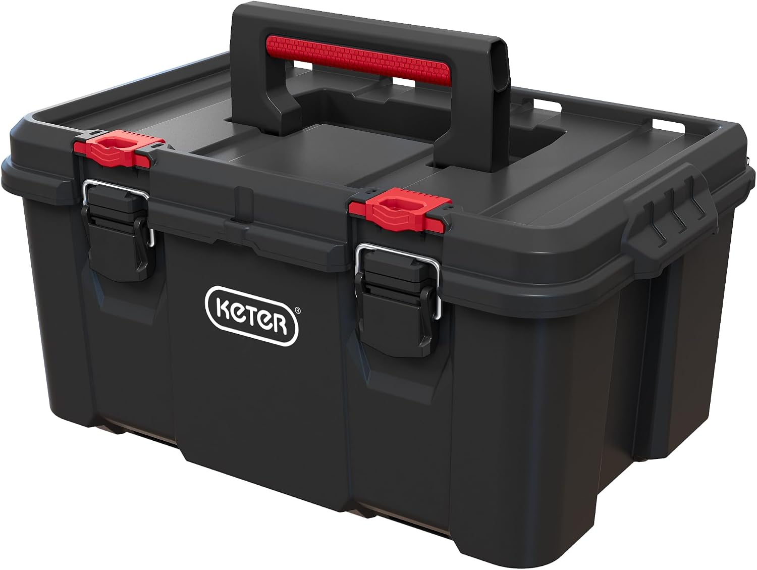 Keter Stack N' Roll Tool Box, Heavy-Duty Portable Tool Storage Case with Removable Utility Tray, Metal Latches, Safety Lock System and Padlock-Ready Design